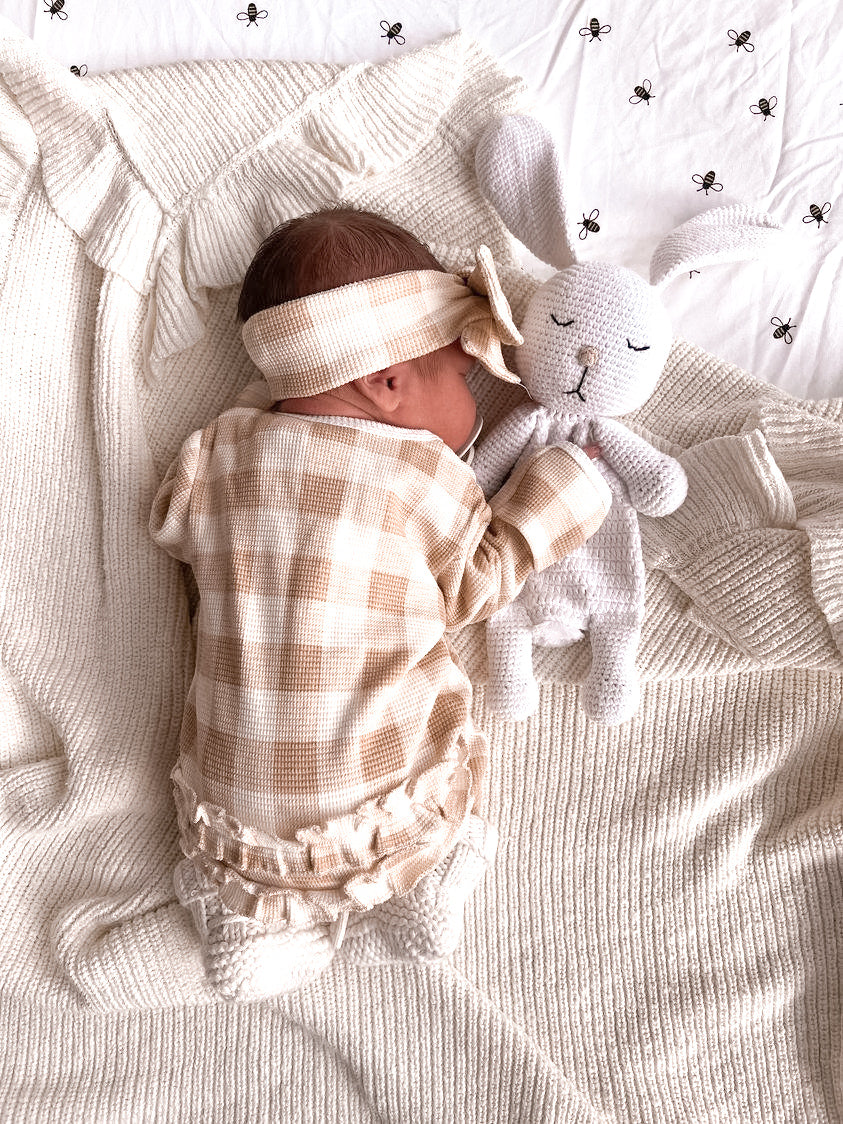 My First Outfit Flutter Bum Footed Overalls and Topknot Set Gingham