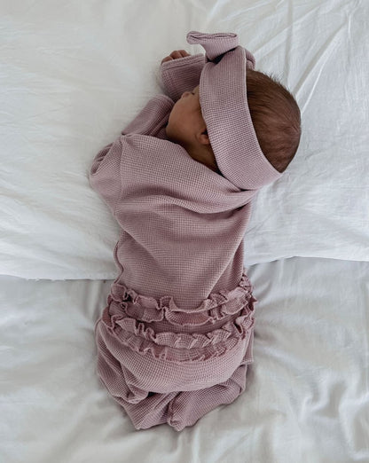 My First Outfit - Soft Lavender - Flutter Bum Onesie &amp; Topknot Set