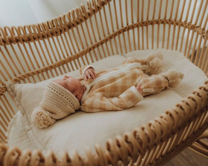 Gingham My First Outfit Waffle Footed Overalls and Beanie Set